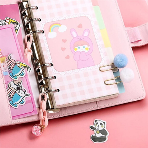 Kawaii A6 Ring Binder Notebook - Cute PU Leather Planner for Students and DIY Enthusiasts 2