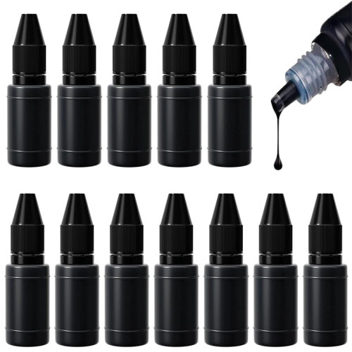 12-Pack Black Ink Refill, 10ml Waterproof Fast-Drying Stamp Ink for Office and Scrapbooking 1