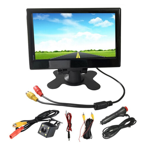 Monitor HD Colorido TFT LCD de 7 Polegadas 12V-24V com Câmera de Luz 4LED para Carro CCTV Retrovisor Reverso AcessóRio EletrôNico para Carro