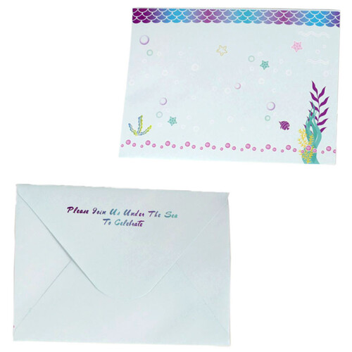 24Pcs Party Invitation Envelopes Set Multi Color Mermaid Pattern Cards 1