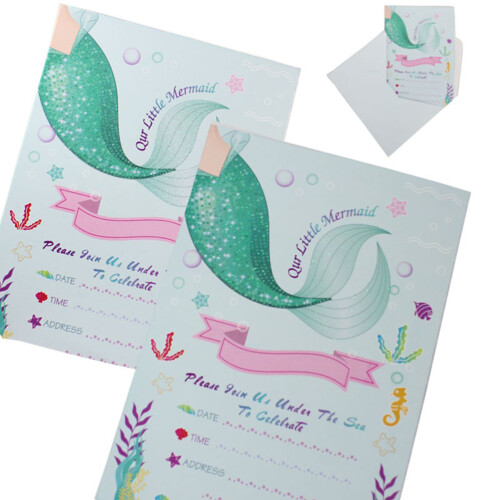 24Pcs Party Invitation Envelopes Set Multi Color Mermaid Pattern Cards 2