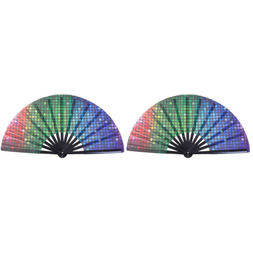2Pièces Éventail Pliable En Tissu Multi Couleurs Pour Danse 1