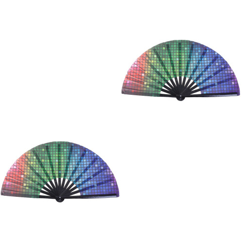 2Pièces Éventail Pliable En Tissu Multi Couleurs Pour Danse 2