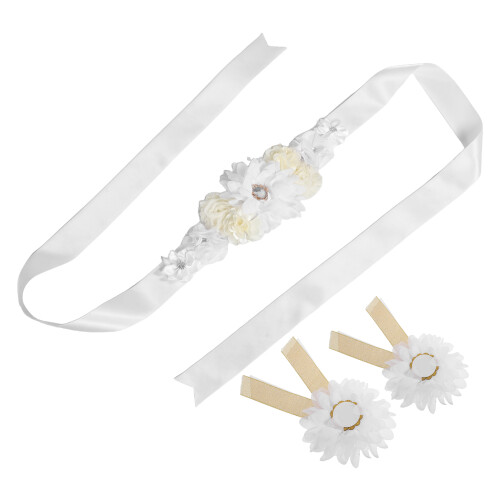 2Sets Comfortable White Floral Maternity Sash Belt for Pregnancy Decor 1