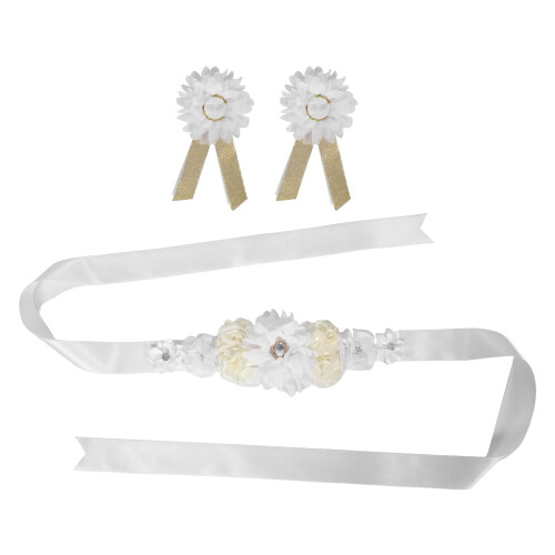 2Sets Comfortable White Floral Maternity Sash Belt for Pregnancy Decor 2