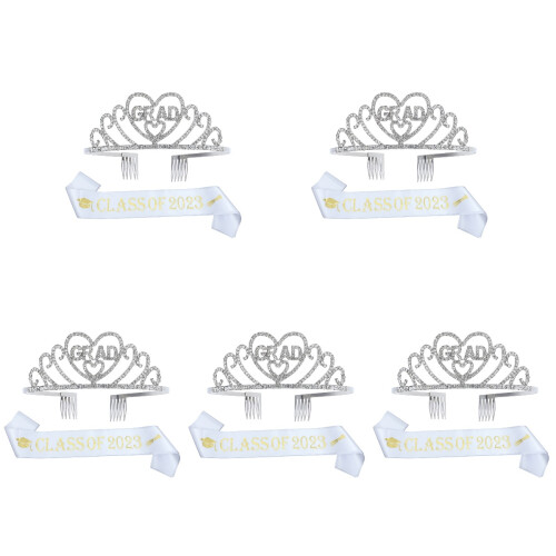 5Sets Graduation Party Sash and Crown Kit Polyester Assorted 2