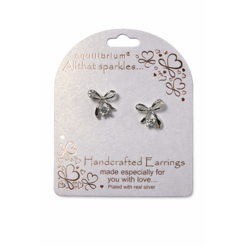 All That Sparkles Chic Bow Silver Plated Stud Drop Earrings