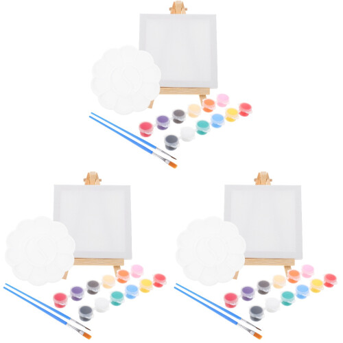 3Sets White Wooden Desktop Mini Easel Paint Set for Beginner Hobbyists 1