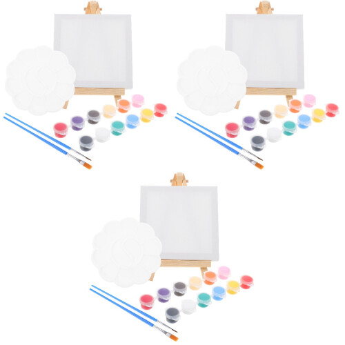 3Sets White Wooden Desktop Mini Easel Paint Set for Beginner Hobbyists 2