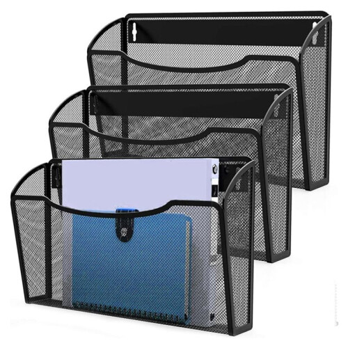 3 Pack Wall File Organizer, Mesh Hanging Metal Vertical Wall Mounted File Holder for Office/Home 1