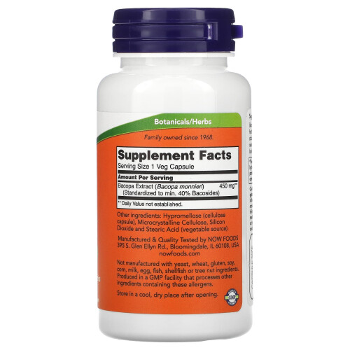 NOW Foods Bacopa Extract, 450mg - 90 vcaps 1