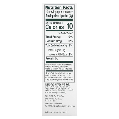 True Citrus, True Lime, Limeade, Original, 10 Packets, 0.11 oz (3 g) Each 1