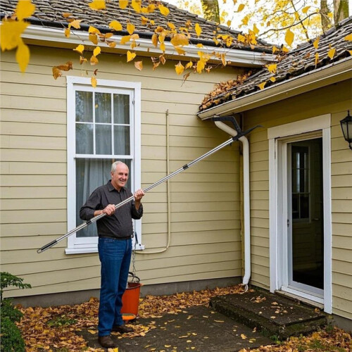 Multi-Functional Gutter Cleaning Tool Set with Adjustable Length and Dual Brush Heads 2