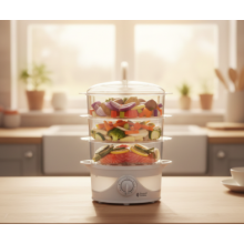 3-Tier 9 Litre Food Vegetable Steamer Healthy 800W Russell Hobbs - White