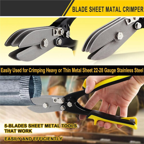 Alicate de Crimpagem Manual com 5 Lâminas para Chapas Metálicas, Ferramenta de Crimpagem para Tampas de Calhas e Dutos de 10-1/2 Polegadas 2