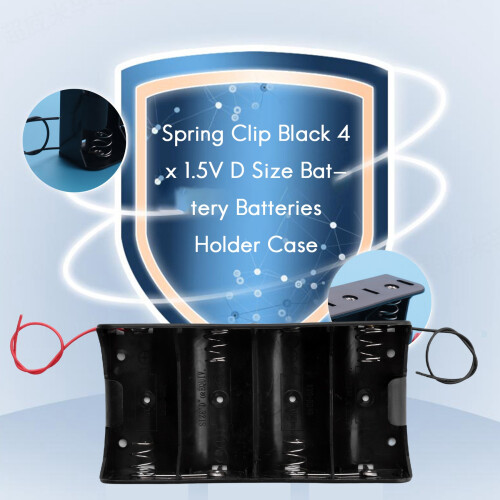 Spring Clip Black 4 x 1.5V D Size Battery Batteries Holder Case 2
