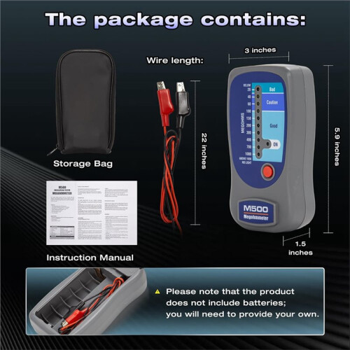 M500 Megohmmeter for Insulation Testing, 1000 Megohms At 500V, with Visual Display and Soft Carrying Case 1