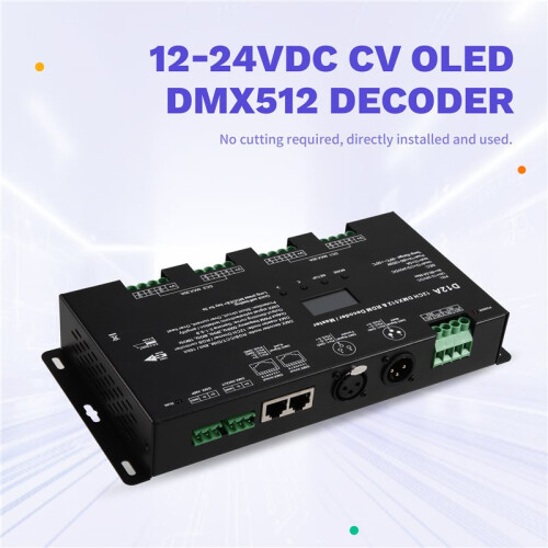 12CHx5A 12-24VDC CV OLED DMX512 Decoder D12A 4 PWM Frequency for RDM DMX Master DIM/CCT/RGB Decoding Mode Selectable 2