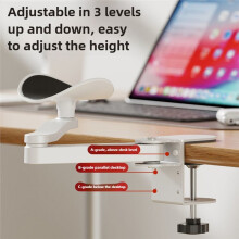 Aluminum Desk Arm Rest Support 3 Height Adjust Ergonomic Arm Rest Mouse Pad Armrest Bracket Console for Office Black