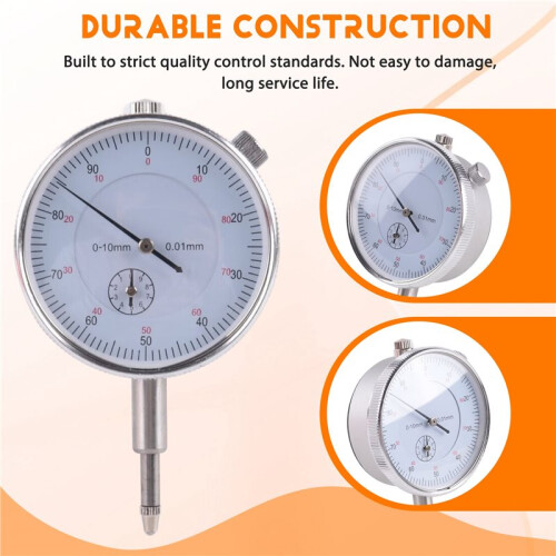 Dial Indicator Gauge 0-10mm Meter Precise 0.01 Resolution Concentricity Test 2