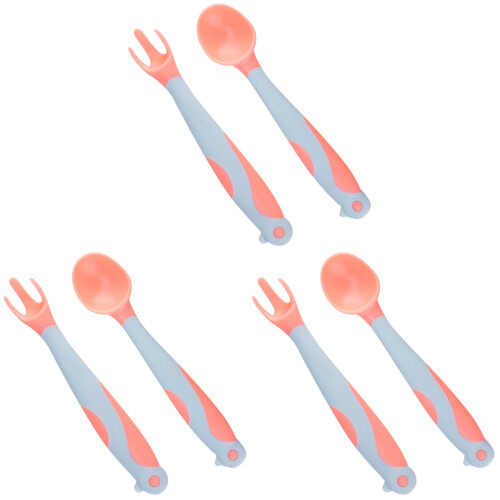 3Ensembles Fourchette Bébé Silicone Rose 1