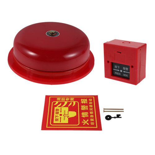 2Sets Loud 6In Red Fire Bell Metal Plastic Wired Alarm Kit with Button 2