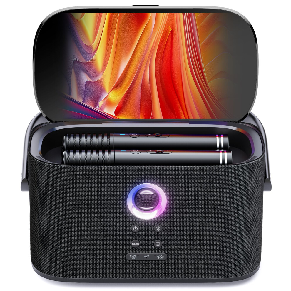 Ikarao Karaoke Machine for Adults, with Lyrics Display Screen, 2 Self-Charging Wireless Microphones, Autotune & EQ, 140W Speaker, Connect TV, Portabl
