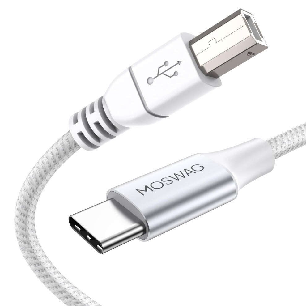 Moswag Usb C To Usb B Midi Cable Type C To Usb Midi Cable Nylon Braided 2.0 Printer Scanner Cord High Speed With Metal Connector (16.4Ft/5M, ) White 5005269311862