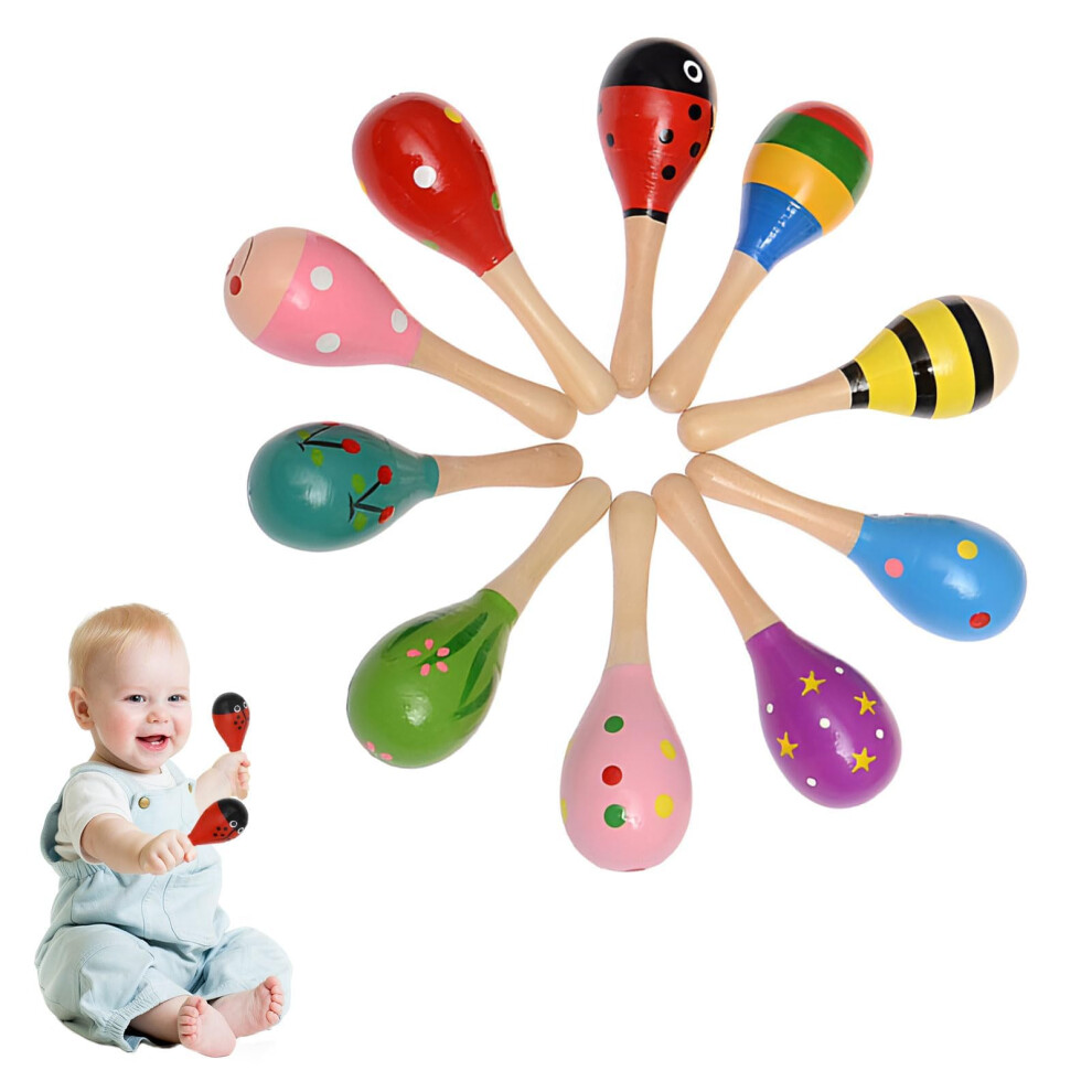 Eophmi Wooden Baby Maracas - 4 Pcs Colorful Shakers, Sensory Musical Instrume