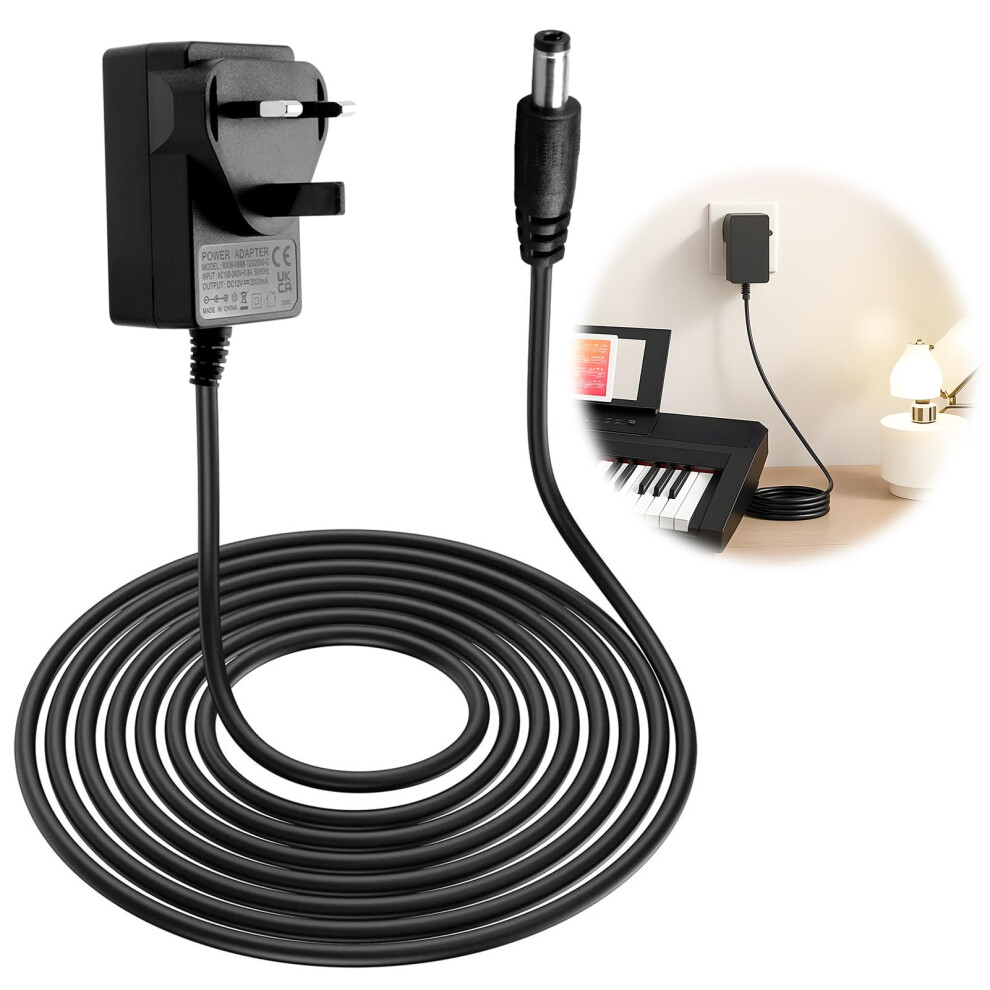 Yuio 12V Power Adapter For Yamaha Keyboard, Dc/Ac 12V 2A Power Supply Charg