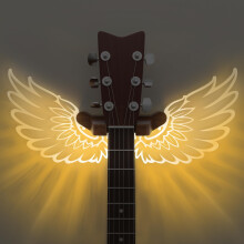 CoolGift Mart Guitar Stand Wall Mount with Luminous Angel Wings, Acrylic Wooden Guitar Hanger Shelf with USB Powered, for Acoustic Electric Bass Ukul