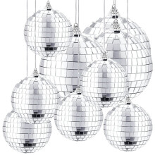 DBAILY Mirror Balls, 9pcs Mirror Disco Balls Hanging Ball 8cm And 6cm Shiny Reflective Decorate Silver For Christmas Decoration Themed Party Festival