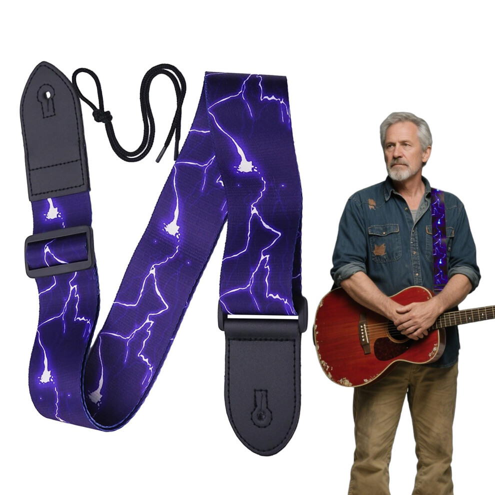 Grosion Kids Guitar Strap,Blue Lightning Electric Guitar Strap,Adjusta