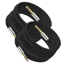 Tavsou Pack of 2 TRS Instrument Cable 1/4 Inch Straight 6.35mm Male Jack Nylon Braided Studio Cord (5M)