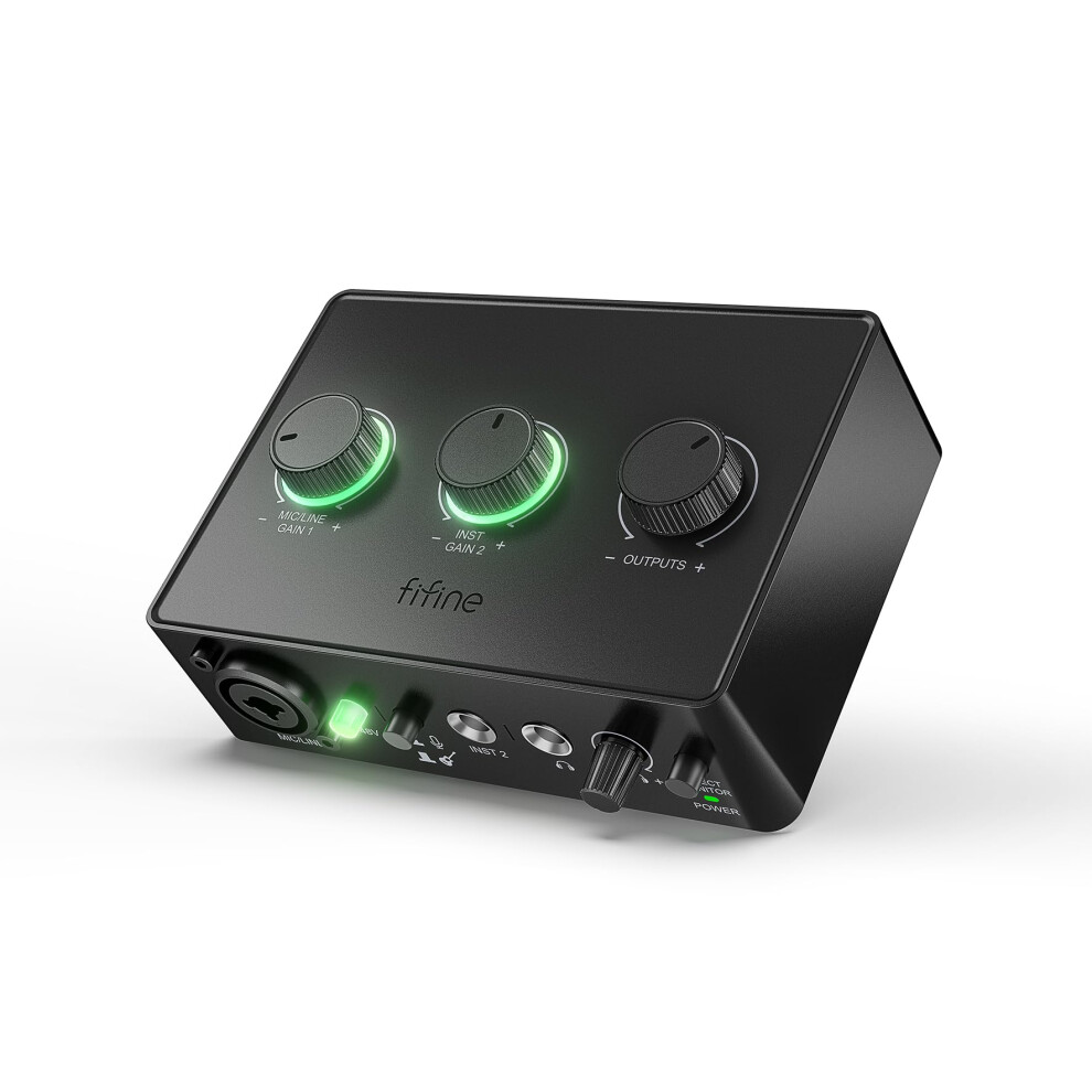 Fifine Computer Audio Interface With Xlr Microphone Input,Monitor Jack,48V Phantom Power For Music Recording,Podcast,Usb Audio Mixer With Gain Knob F