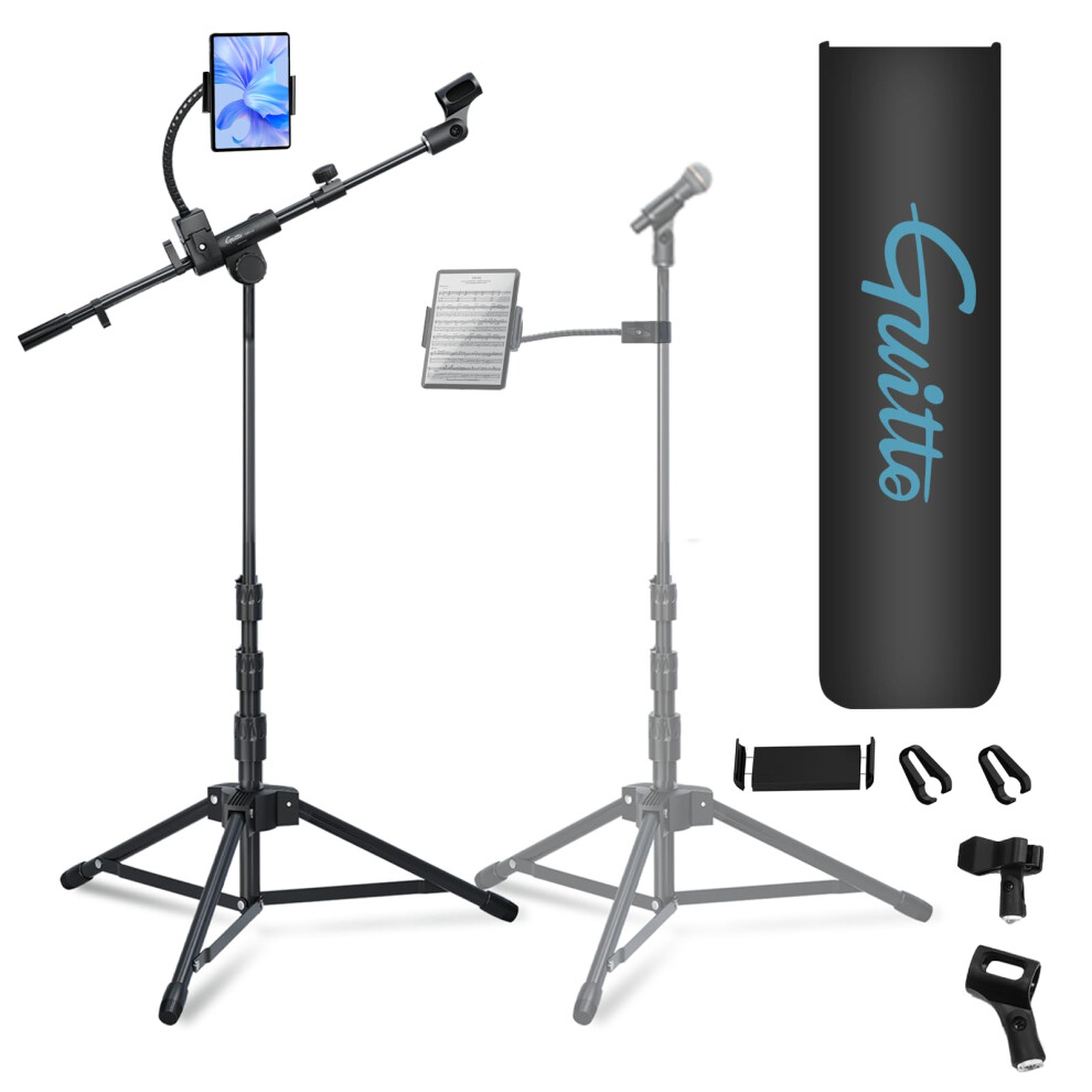 Guitto Microphone Floor Stand For Tablet/Phone Holder, Adjustable Boom