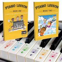 QMG Color Piano and Keyboard Stickers and Complete Color Note Piano Music Lesson and Guide Book 1 and Book 2 for Kids and Beginners; Designed and Pri