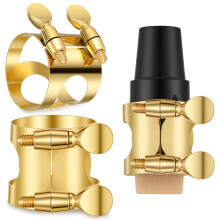 2 Pcs Alto Saxophone Ligature, Gold Brass Mouthpiece Ligature with Adjustable Screws for Secure Reed Grip