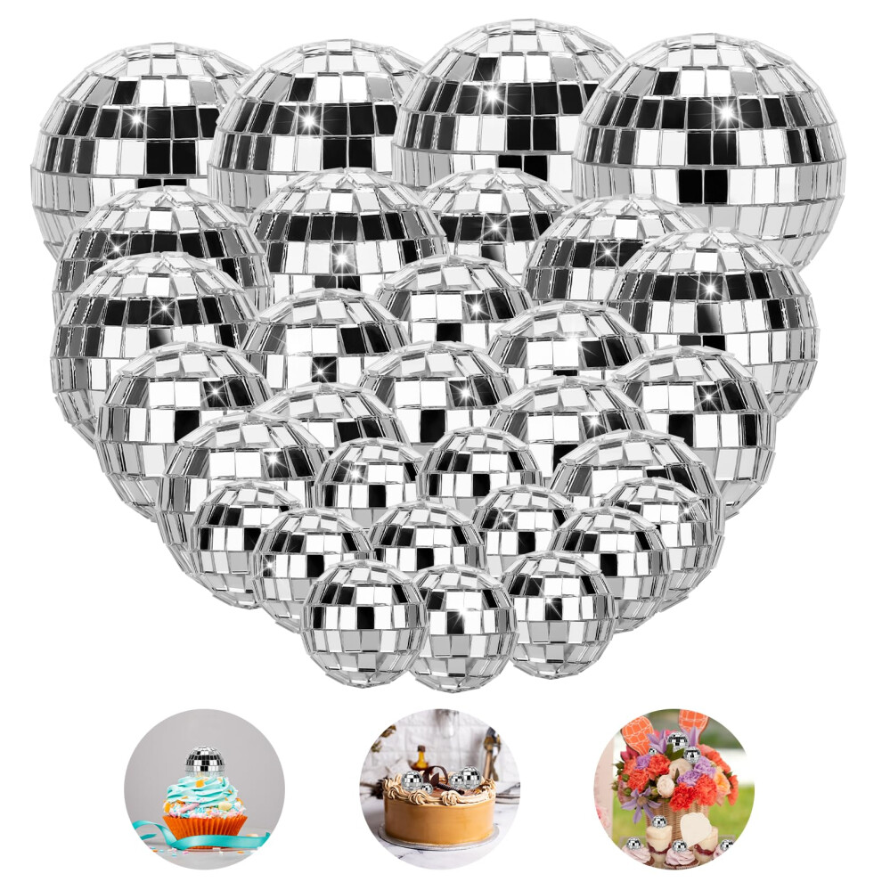 Tranrantic 32 Pcs Disco Mirror Balls Cake Decoration, 4 Sizes Shiny Di