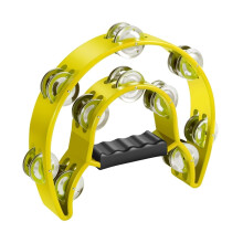 Yellow Half Moon Tambourine with Double Row Metal Jingles, Ergonomic Grip Handheld Percussion Instrument for Adults