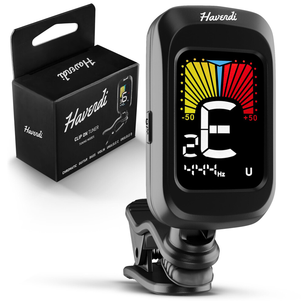 Havendi Clip-On Tuner I Guitar, Bass, Violin & Ukulele Tuner I Precise