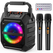 PKBD Karaoke Machine with Two Wireless Microphones,Portable Bluetooth Speaker with LED Lights, PA System, Supports TF Card/USB for Adults & Kids, for