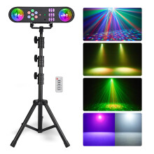 Eyeshot 5-in-1 LED DJ Stand Light System with Kaleidoscope Ball, Par Light, Red Green Pattern, Strobe/UV Effect, Portable T-bar Kit for Disco Party D