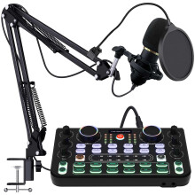 Rubehoow Podcast Equipment Bundle, Audio Interface and DJ Mixer and BM-800 Condenser Microphone, Studio Equipment with Phantom Power, Individual Chan