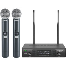 Phenyx Pro Wireless Microphone System, Dual Wireless Mics w/ 2 Handhelds, Auto Scan, 2x100 UHF Frequencies, 328 ft Range, Dynamic Microphone for Singi