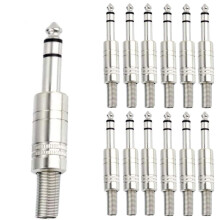 1/4" Audio Plugs 6.35 mm TRS Male 1/4 inch Solder Type Stereo Plug Straight Design Connector with Spring for DJ Mixer, Speaker, Guitar, Phono, Patch,