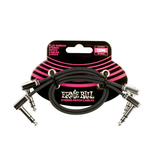 Ernie Ball 12" Flat Ribbon Stereo Patch Cable 2-Pack - Black