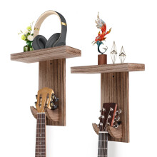 Mulucky Guitar Wall Mount, 2 Pack Guitar Wall Hanger Holder with Shelf for Banjo Violin Ukulele Acoustic or Electric Guitar