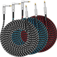 Tomorotec 3-Pack Guitar Cable 3M 10ft, Braided 1/4" Jack Lead for Bass/Amp