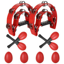 YOUNTHYE 2Pack Half Moon Tambourine Set, Double Row Tambourines for Adults with 4 Egg shakers and 4 Maraca Set, Perfect for Musicians, Singers, Music
